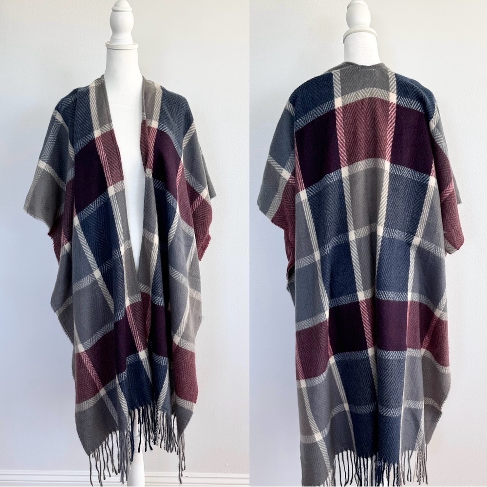 Plaid oversized soft cozy poncho shawl one size